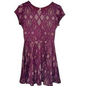 Renee C Shiloe Texture Knit Dress Womens XSP Purple Cut‎ Out Diamond Lined Flare